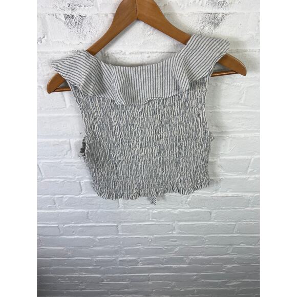Le Lis Collection Women's Striped Smocked Ruffle Crop Top Gray/White Size Medium - Picture 3 of 6